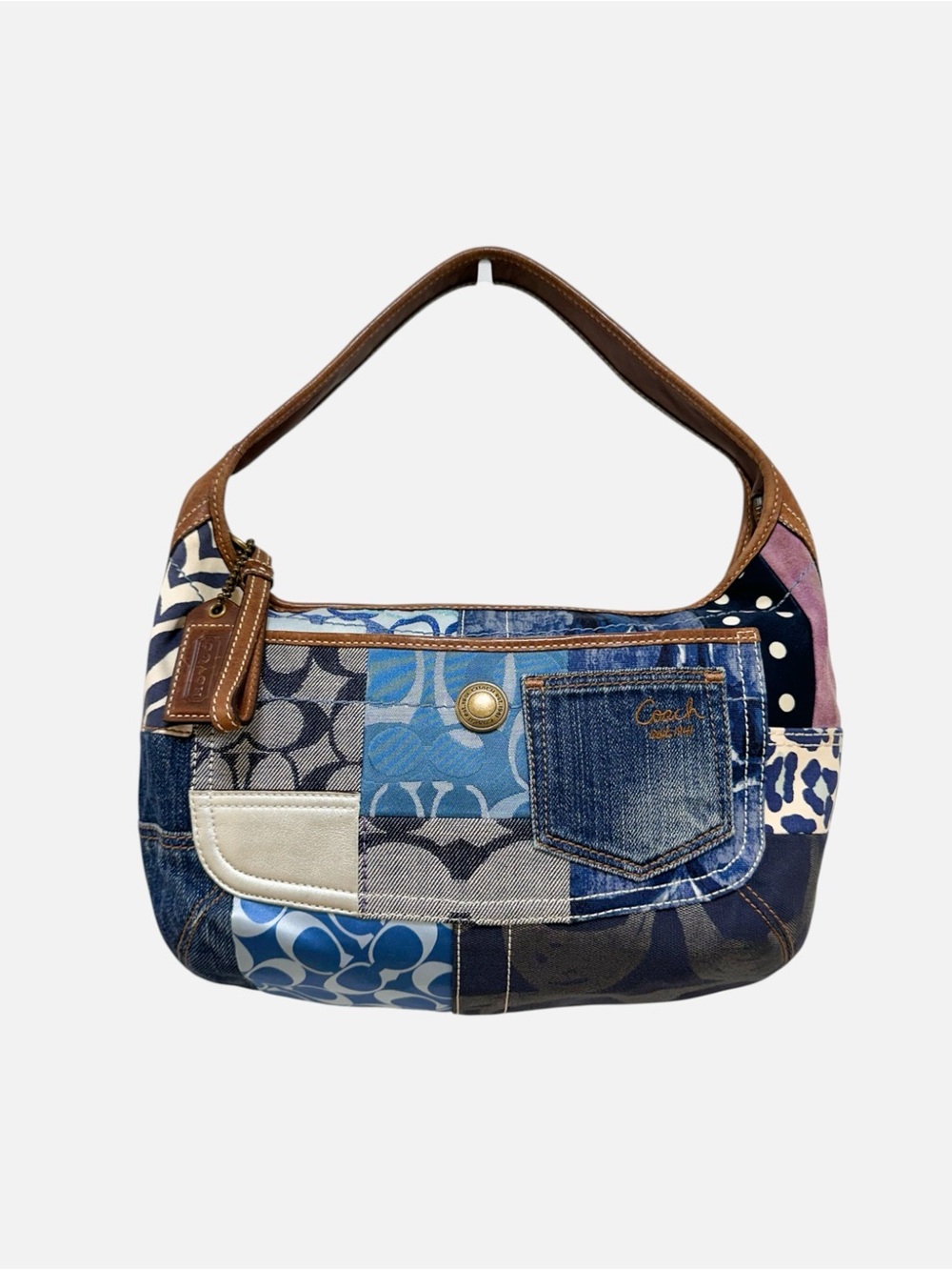 Coach Ergo Patchwork Hobo Blue Denim Jacquard Leather Y2K 10808